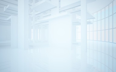 Abstract white interior highlights future. Architectural background. 3D illustration and rendering