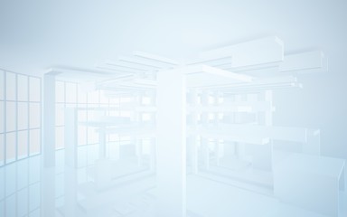 Abstract white interior highlights future. Architectural background. 3D illustration and rendering