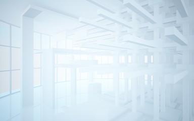 Abstract white interior highlights future. Architectural background. 3D illustration and rendering