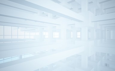 Abstract white interior highlights future. Architectural background. 3D illustration and rendering
