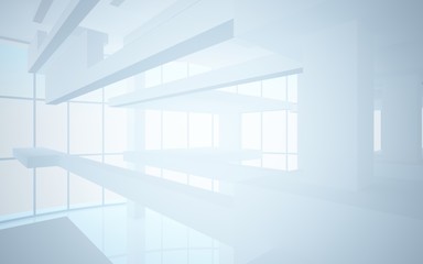 Fototapeta premium Streszczenie białe wnętrze podkreśla przyszłość. Tło architektoniczne. Ilustracja 3D i renderowania