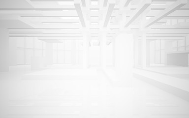 Abstract white interior highlights future. Architectural background. 3D illustration and rendering