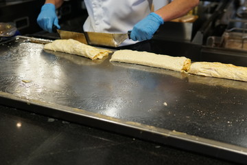 Fried and boiled eggs omelet breakfast in the kitchen