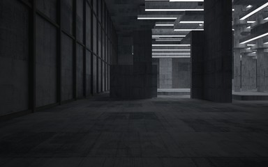 Abstract  concrete interior with neon lighting. 3D illustration and rendering.