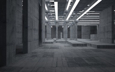 Abstract  concrete interior with neon lighting. 3D illustration and rendering.
