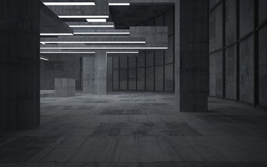 Abstract  concrete interior with neon lighting. 3D illustration and rendering.