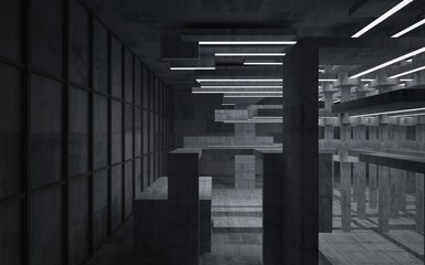 Abstract  concrete interior with neon lighting. 3D illustration and rendering.