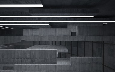 Abstract  concrete interior with neon lighting. 3D illustration and rendering.