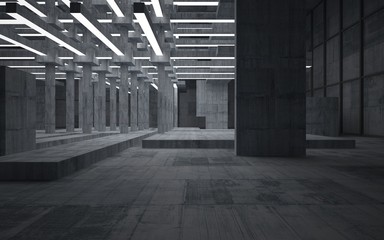 Abstract  concrete interior with neon lighting. 3D illustration and rendering.