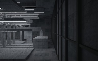 Abstract  concrete interior with neon lighting. 3D illustration and rendering.