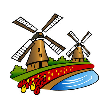 windmills and tulips the best of Holland traditional symbols clipart