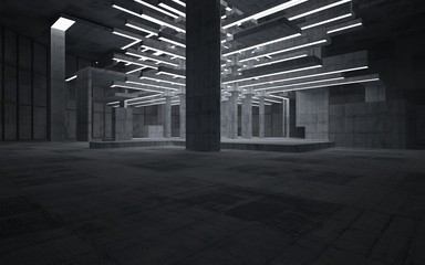 Abstract  concrete interior with neon lighting. 3D illustration and rendering.