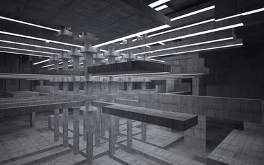 Abstract  concrete interior with neon lighting. 3D illustration and rendering.