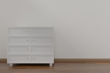 A white drawer in the neat room (with copy space)