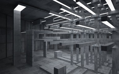 Abstract  concrete interior with neon lighting. 3D illustration and rendering.