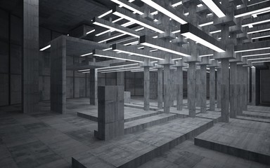 Abstract  concrete interior with neon lighting. 3D illustration and rendering.
