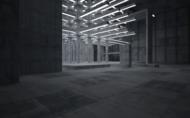 Abstract  concrete interior with neon lighting. 3D illustration and rendering.