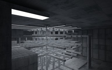 Abstract  concrete interior with neon lighting. 3D illustration and rendering.