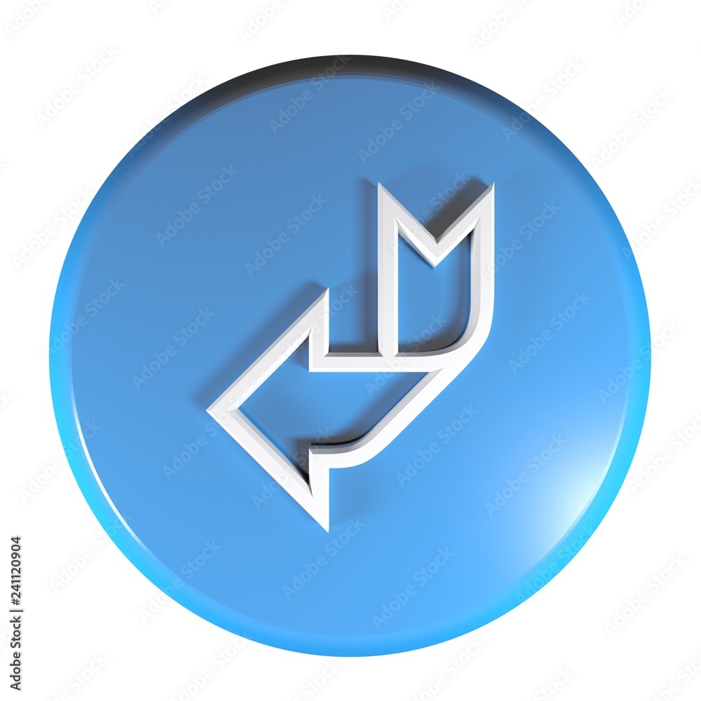 Poster Blue circle push button arrow down and left - 3D rendering illustration