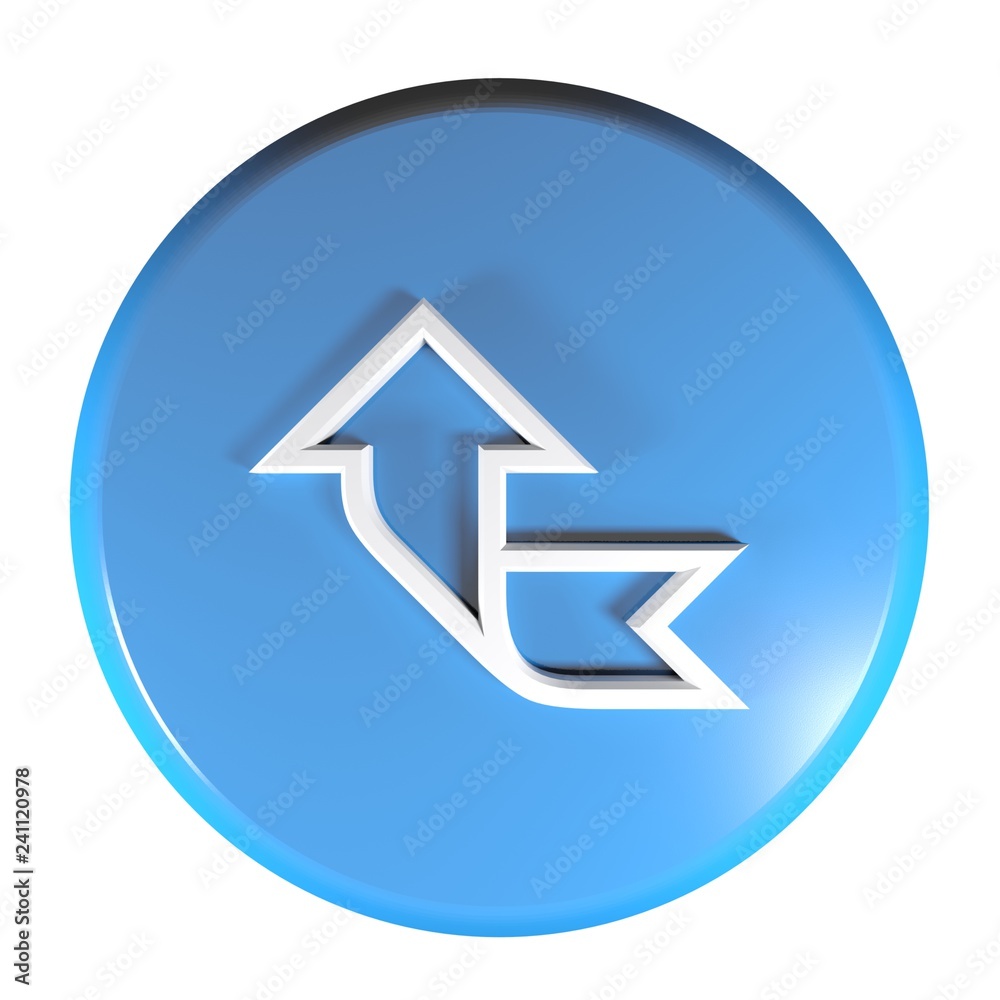 Poster blue circle push button arrow left and up - 3d rendering illustration