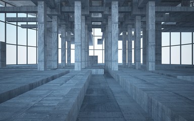 Empty dark abstract concrete room interior. 3D illustration. 3D rendering.