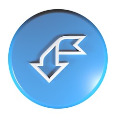 Blue circle push button arrow left and down - 3D rendering illustration