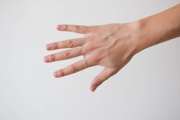 Man open hand on a white background