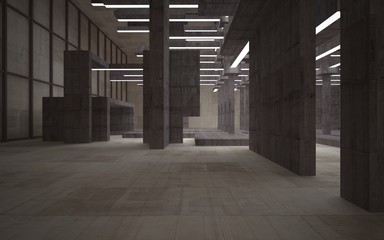 Abstract white and brown concrete parametric interior  with window. 3D illustration and rendering.