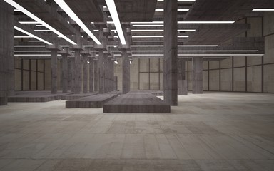 Abstract white and brown concrete parametric interior  with window. 3D illustration and rendering.