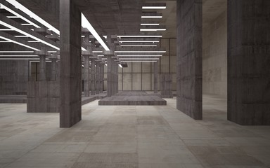 Abstract white and brown concrete parametric interior  with window. 3D illustration and rendering.