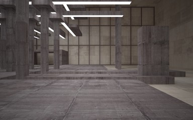 Abstract white and brown concrete parametric interior  with window. 3D illustration and rendering.