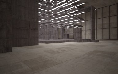 Abstract white and brown concrete parametric interior  with window. 3D illustration and rendering.