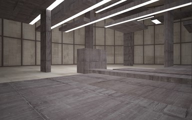 Abstract white and brown concrete parametric interior  with window. 3D illustration and rendering.