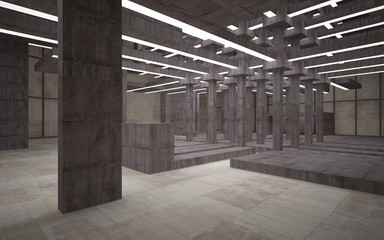 Abstract white and brown concrete parametric interior  with window. 3D illustration and rendering.