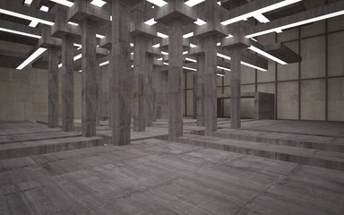 Abstract white and brown concrete parametric interior  with window. 3D illustration and rendering.