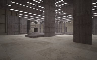 Abstract white and brown concrete parametric interior  with window. 3D illustration and rendering.