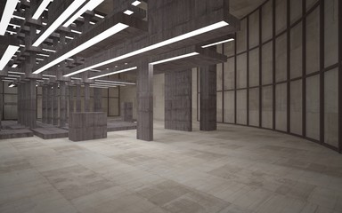 Abstract white and brown concrete parametric interior  with window. 3D illustration and rendering.