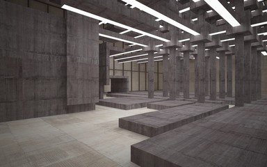 Abstract white and brown concrete parametric interior  with window. 3D illustration and rendering.