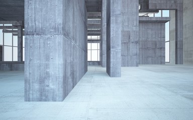 Abstract white and brown concrete interior multilevel public space with window. 3D illustration and rendering.