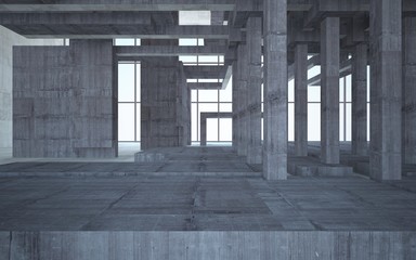 Fototapeta premium Abstract white and brown concrete interior multilevel public space with window. 3D illustration and rendering.