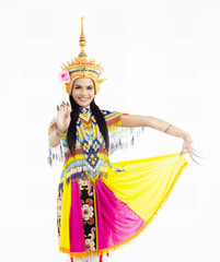 The ladyis wearing Southern thai classical dancing suit , posing Thai Southern Dancing basic pattern