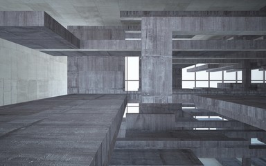 Abstract white and brown concrete interior multilevel public space with window. 3D illustration and rendering.