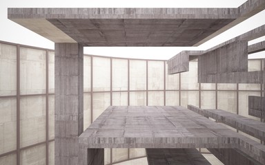 Abstract white and brown concrete interior multilevel public space with window. 3D illustration and rendering.