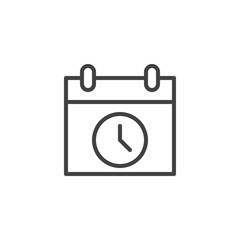 Calendar Date Time outline icon. linear style sign for mobile concept and web design. Calendar with clock simple line vector icon. Symbol, logo illustration. Pixel perfect vector graphics