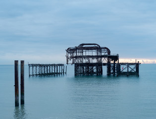 Fototapeta premium UK, East Sussex, Brighton, West Pier. The pier was designed by Eugenius Birch. Constructed in 1860’s the pier was closed in 1975 and subsequently fell into disrepair.