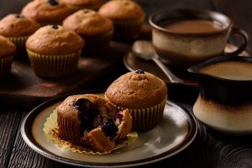 Homemade buckwheat muffins with blueberries.