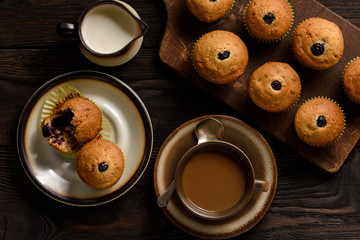 Homemade buckwheat muffins with blueberries.