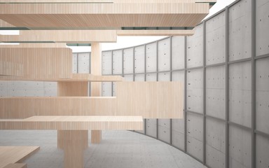 Abstract interior of wood, glass and concrete. 3D illustration. rendering 