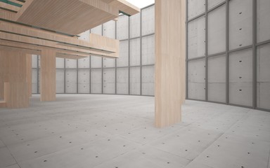 Abstract interior of wood, glass and concrete. 3D illustration. rendering 