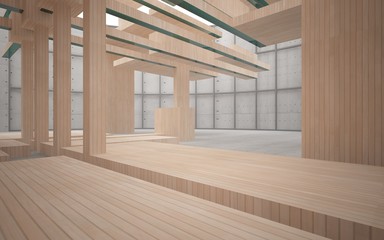 Obraz premium Abstract interior of wood, glass and concrete. 3D illustration. rendering 